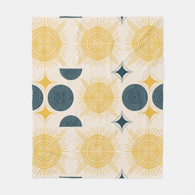 Boho Celestial Sol Måne Mönster Fleecefilt (Framsidan)