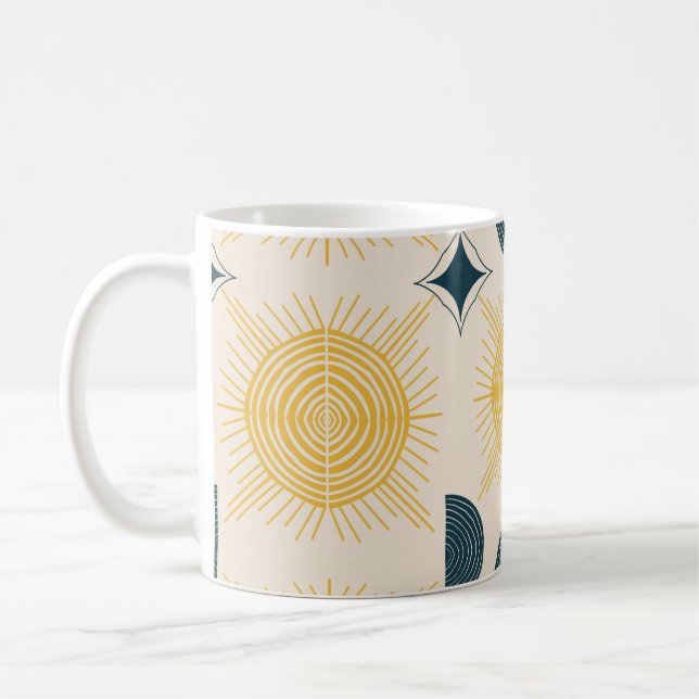 Boho Celestial Sol Måne Mönster Kaffemugg (Vänster)