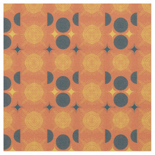 Boho Celestial Sol Måne Orange Mönster Tyg