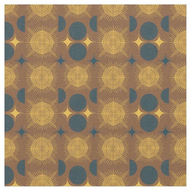 Boho Celestial Sol Måne Rustic Mönster Tyg (Närbild)