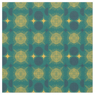 Boho Celestial Sol Måne Teal Mönster Tyg