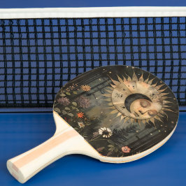 Boho Celestial Sol Måne Trädgård med vilda blommor Pingisracket