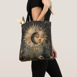 Boho Celestial Sol Måne Trädgård med Vilda Blommor Tygkasse