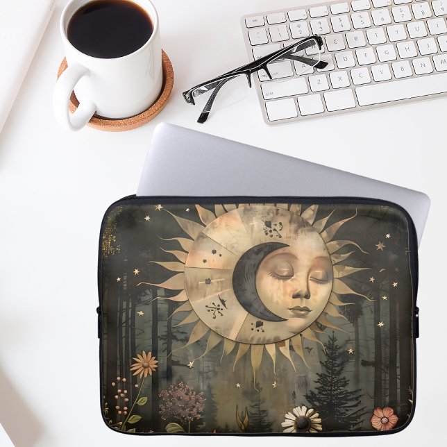 Boho Celestial Sol Måne Vildblomma Trädgård Laptop Fodral (Skapare uppladdad)