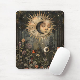 Boho Celestial Sol Måne Vildblomma Trädgård Musmatta