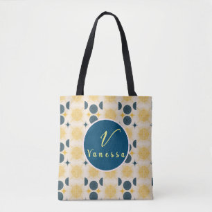 Boho Celestial Sol Monogram-skript Tote Bag Tygkasse