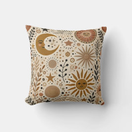 Boho Celestial Sol och Måne Mönster Kudde