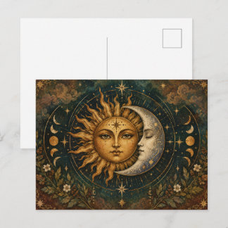 Boho Celestial Sol och Måne Mörk Hippie Vykort