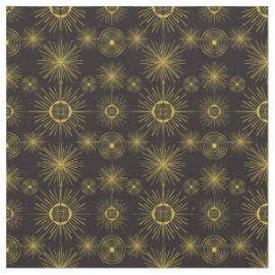 Boho Celestial Sol Stars Black Mönster Tyg