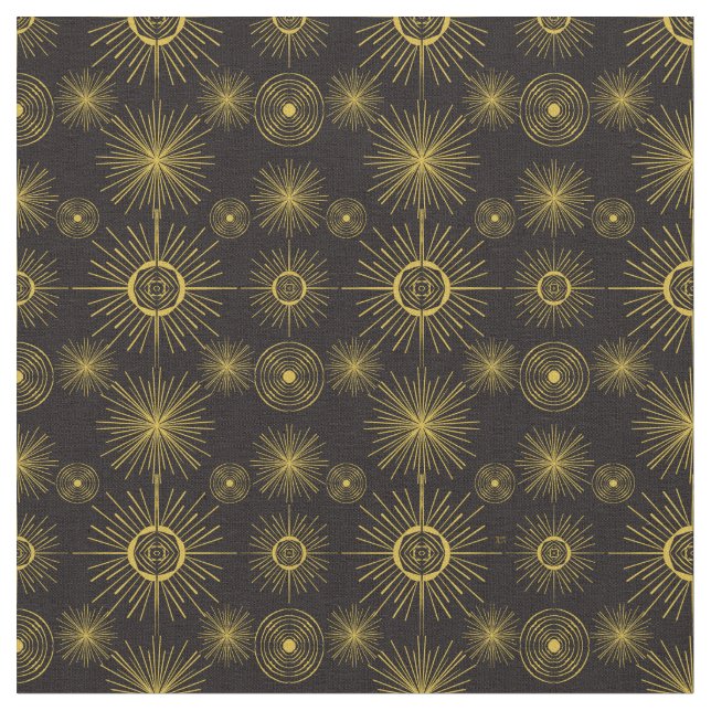 Boho Celestial Sol Stars Black Mönster Tyg (Närbild)