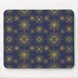 Boho Celestial Sol Stars Blue Mönster Musmatta