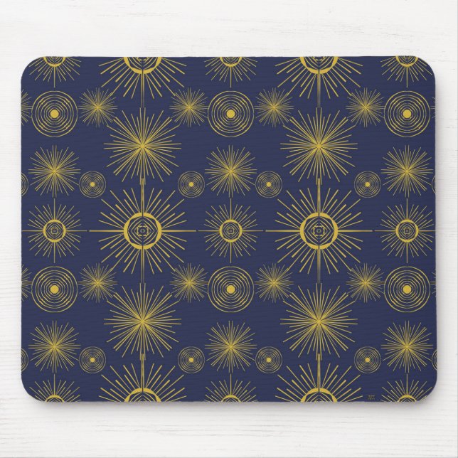 Boho Celestial Sol Stars Blue Mönster Musmatta (Framsidan)