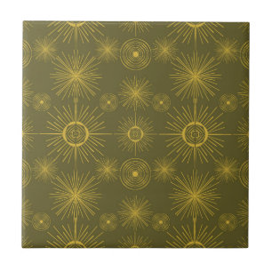 Boho Celestial Sol Stars Grönt Mönster Kakelplatta