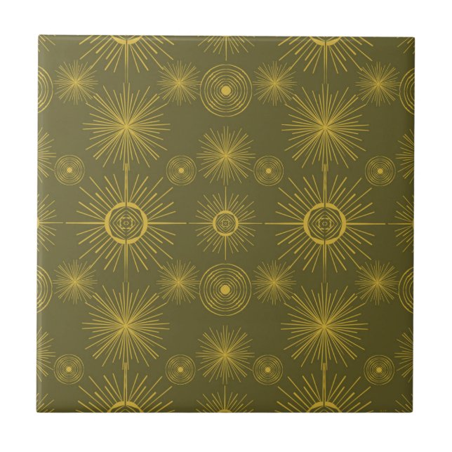 Boho Celestial Sol Stars Grönt Mönster Kakelplatta (Framsidan)