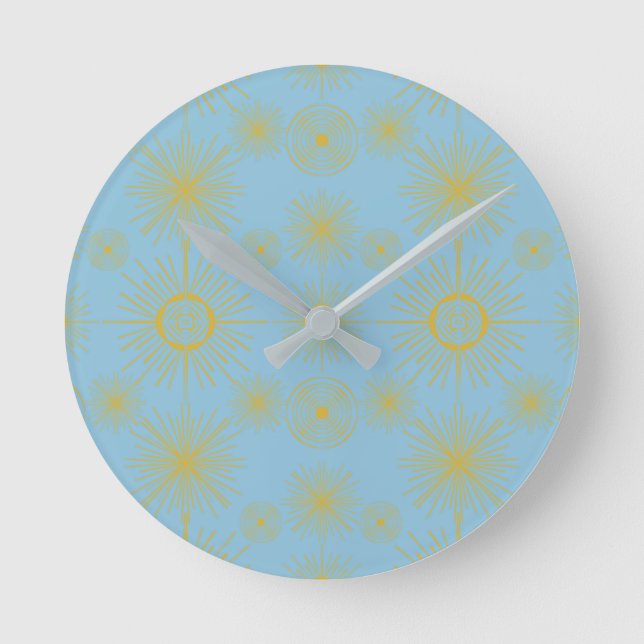 Boho Celestial Sol Stars Himlar Blue Rund Klocka (Framsida)