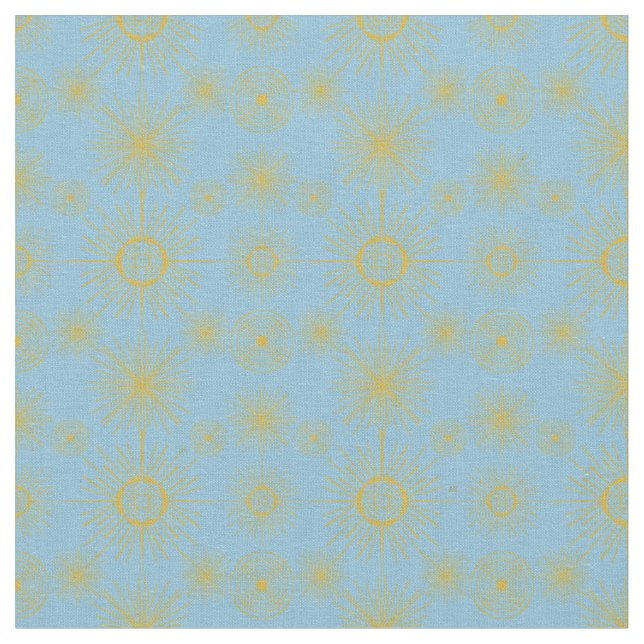 Boho Celestial Sol Stars Himlar Blue Tyg (Närbild)