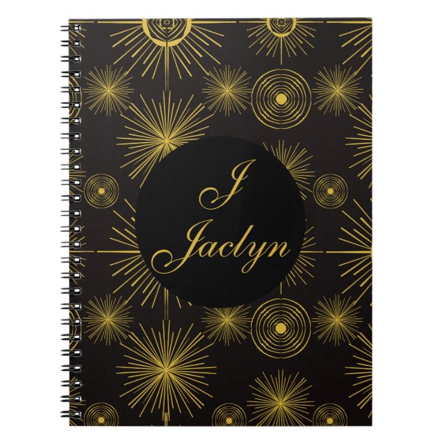 Boho Celestial Sol Stars Personlig Black Anteckningsbok (Framsidan)