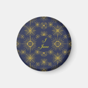 Boho Celestial Sol Stars Personlig Blue Magnet