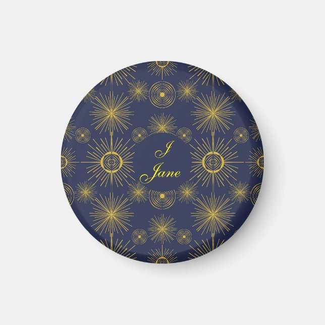 Boho Celestial Sol Stars Personlig Blue Magnet (Framsidan)