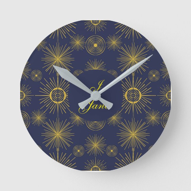 Boho Celestial Sol Stars Personlig Blue Rund Klocka (Framsida)