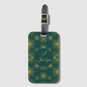 Boho Celestial Sol Stars Personlig Teal Bagagebricka