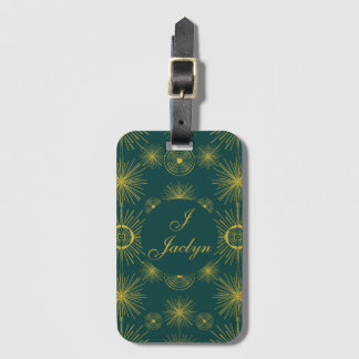 Boho Celestial Sol Stars Personlig Teal Bagagebricka
