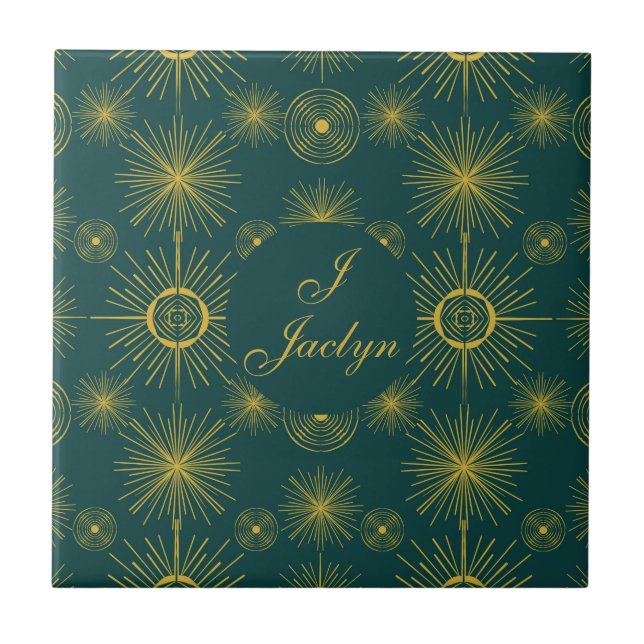 Boho Celestial Sol Stars Personlig Teal Kakelplatta (Framsidan)