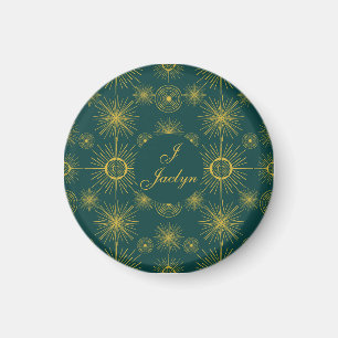 Boho Celestial Sol Stars Personlig Teal Magnet
