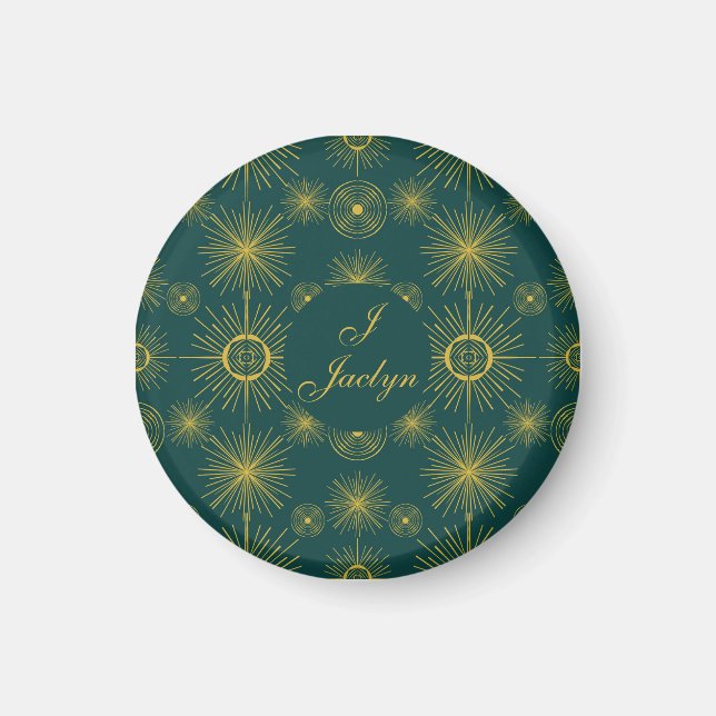 Boho Celestial Sol Stars Personlig Teal Magnet (Framsidan)