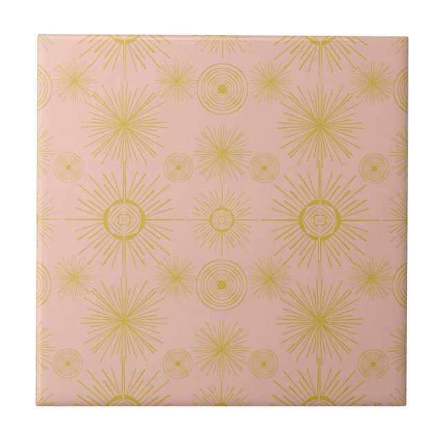 Boho Celestial Sol Stars Rosa Mönster Kakelplatta (Framsidan)