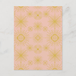 Boho Celestial Sol Stars Rosa Mönster Vykort