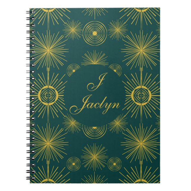 Boho Celestial Sol Stars Teal Grönt Anteckningsbok (Framsidan)