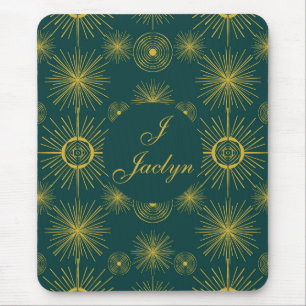 Boho Celestial Sol Stars Teal Grönt Musmatta