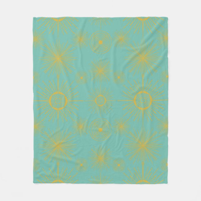 Boho Celestial Sol Stars Turquise Mönster Fleecefilt (Framsidan)
