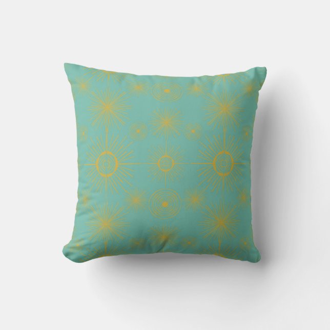 Boho Celestial Sol Stars Turquise Mönster Kudde (Framsida)