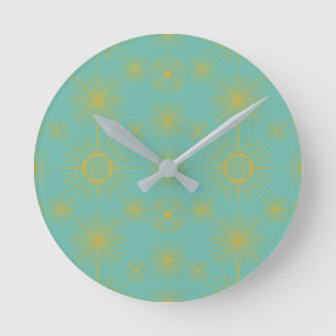 Boho Celestial Sol Stars Turquise Mönster Rund Klocka