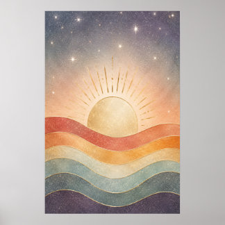 Boho Celestial Soluppgång Abstrakt Modern Öken Sol Poster