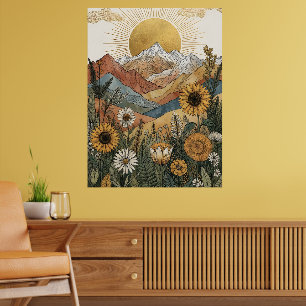 Boho Celestial Soluppgång Berg Solsikke Poster