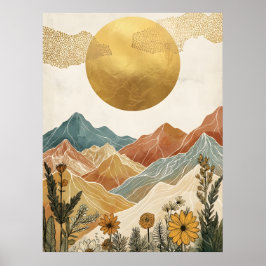 Boho Celestial Stor Guld Sol Berg Poster