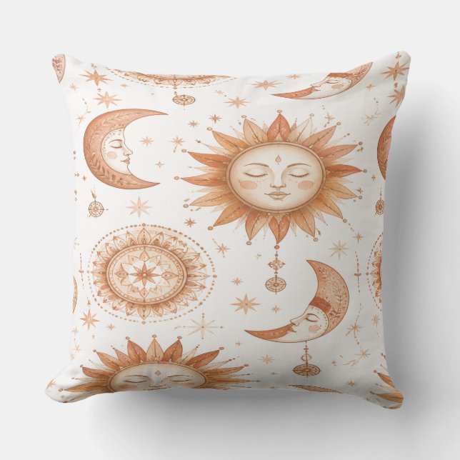 Boho Celestial Sun Moon Throw Pillow Kudde (Framsida)