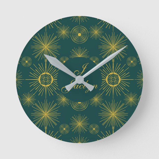 Boho Celestial Sun Stars Personalized Teal Rund Klocka (Framsida)