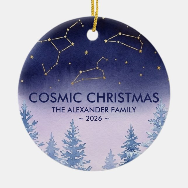 Boho Celestial Vinter Solstice Akvarell Julgransprydnad Keramik (Framsidan)