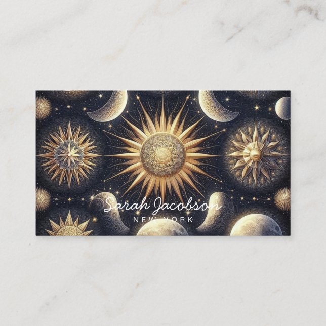 Boho Celestial Visitenkort – Kosmisk Natt Himmel Visitkort (Framsida)