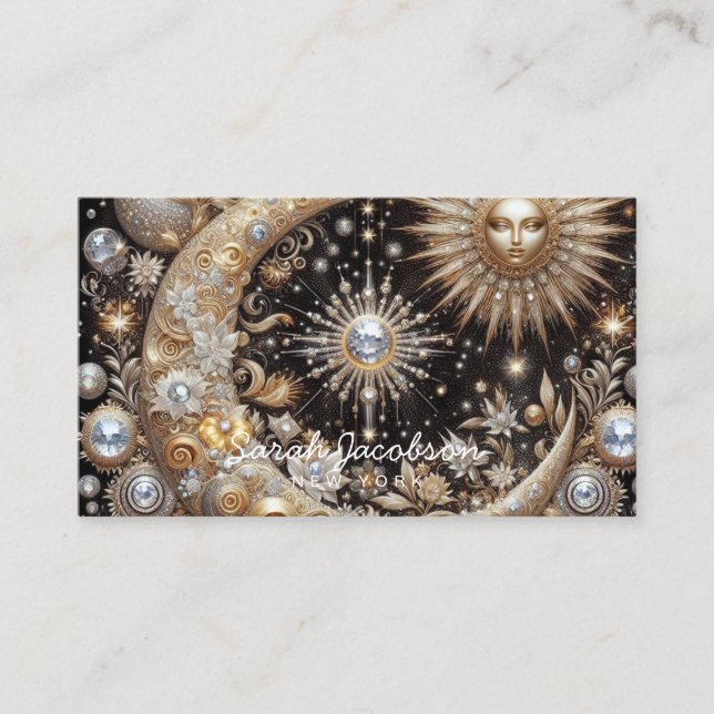 Boho Celestial Visitenkort – Kosmisk Natt Himmel Visitkort (Framsida)
