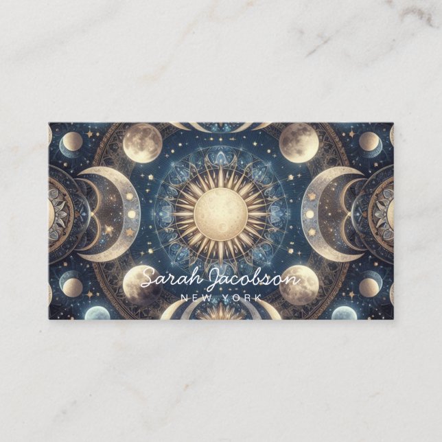 Boho Celestial Visitenkort – Kosmisk Natt Himmel Visitkort (Framsida)