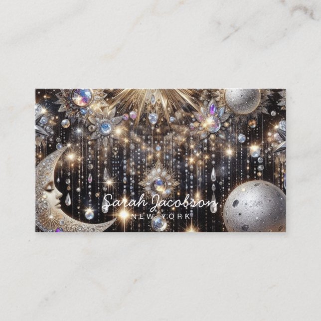 Boho Celestial Visitenkort – Kosmisk Natt Himmel Visitkort (Framsida)