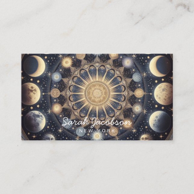 Boho Celestial Visitenkort – Kosmisk Natt Himmel Visitkort (Framsida)
