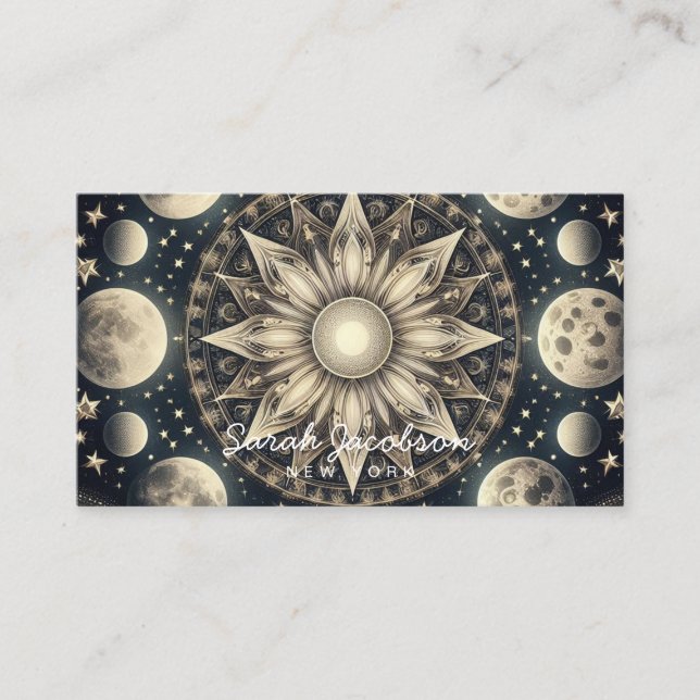 Boho Celestial Visitenkort – Kosmisk Natt Himmel Visitkort (Framsida)