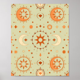 Boho Celestial Wall Art | Sol och Måne Andlig Poster
