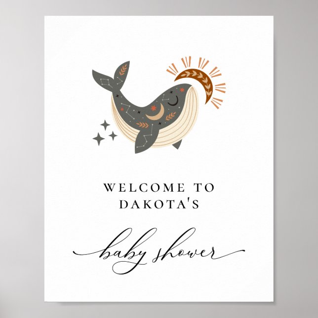 Boho Celestial Whale Baby Shower Välkommen Poster (Framsidan)
